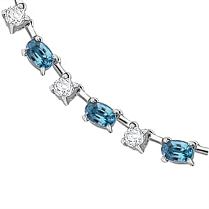 Premium Cambodian Blue Zircon and Moissanite 29.70 ctw Necklace in Rhodium Over Sterling Silver 18 Inches