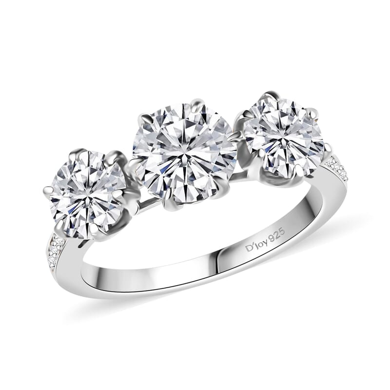 D'Joy Moissanite 2.90 ctw Ring in Rhodium Over Sterling Silver (Size 8.0)