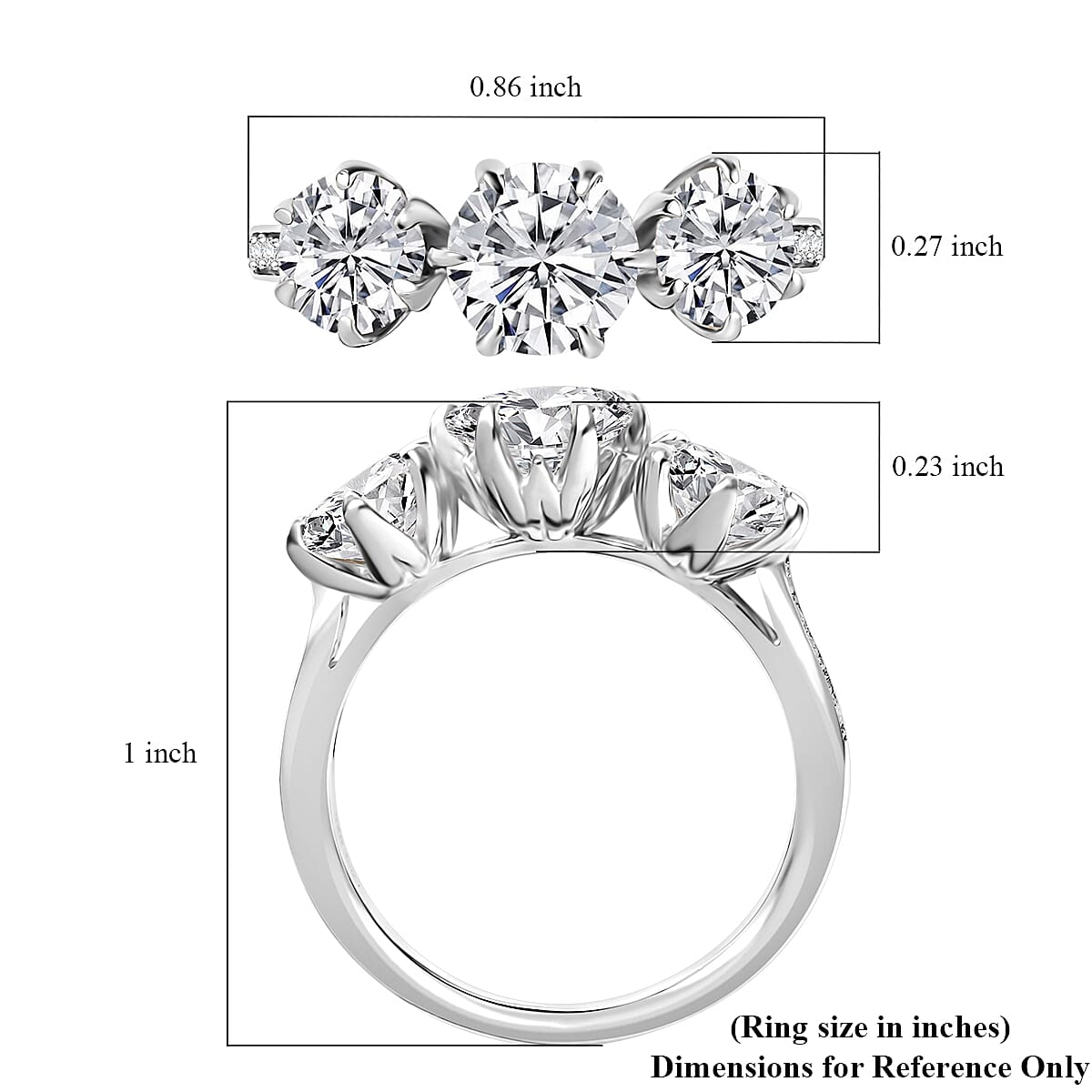 D'Joy Moissanite 2.90 ctw Ring in Rhodium Over Sterling Silver (Size 8.0)