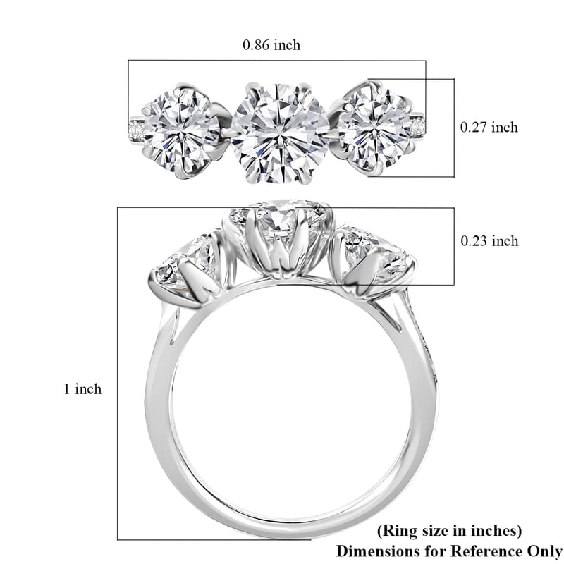 D'Joy Moissanite 2.90 ctw Ring in Rhodium Over Sterling Silver (Size 8.0)