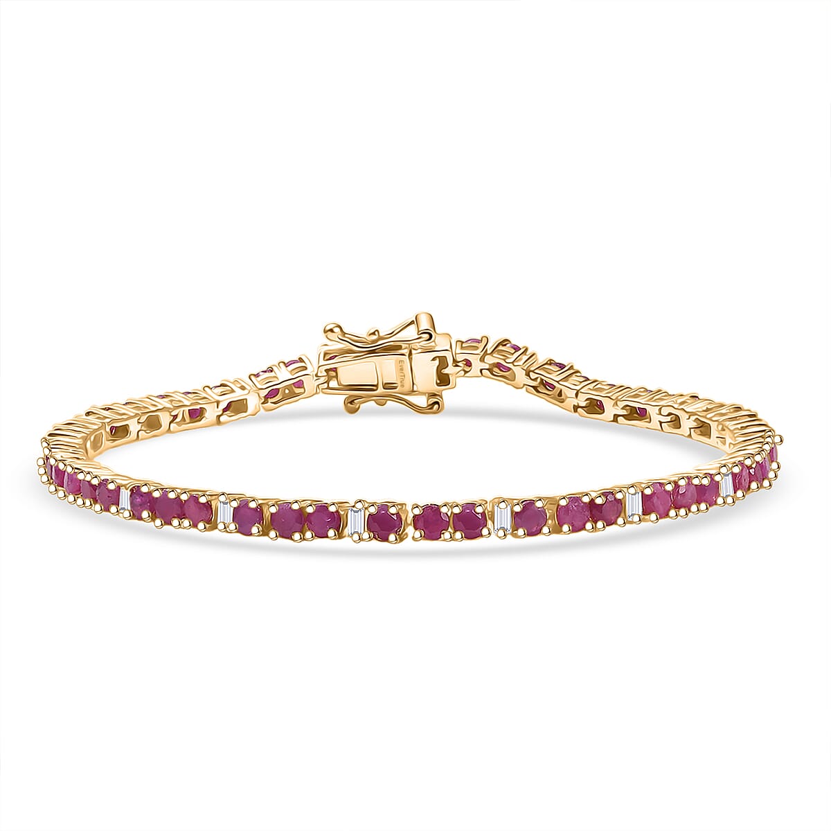 EverTrue Ruby and Moissanite 6.80 ctw Minimalist Aura Bracelet in 18K YG Plated (7.25 In) image number 0
