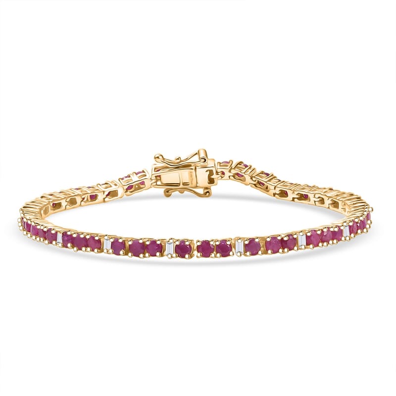 EverTrue Ruby and Moissanite 6.80 ctw Minimalist Aura Bracelet in 18K YG Plated (7.25 In)