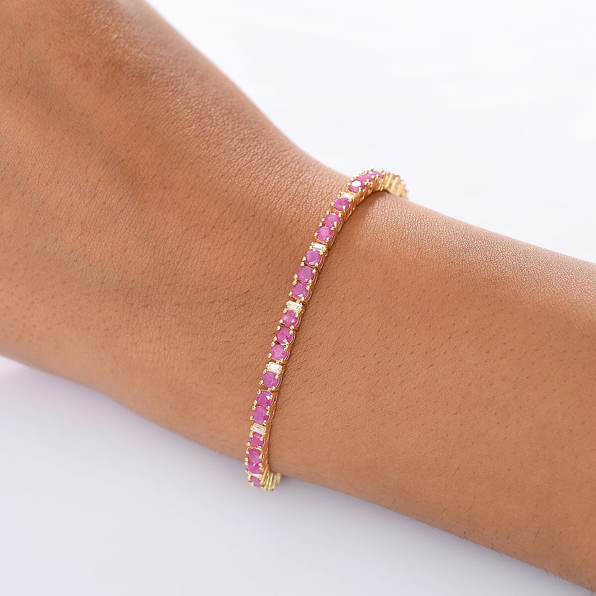 EverTrue Ruby and Moissanite 6.80 ctw Minimalist Aura Bracelet in 18K YG Plated (7.25 In) image number 2