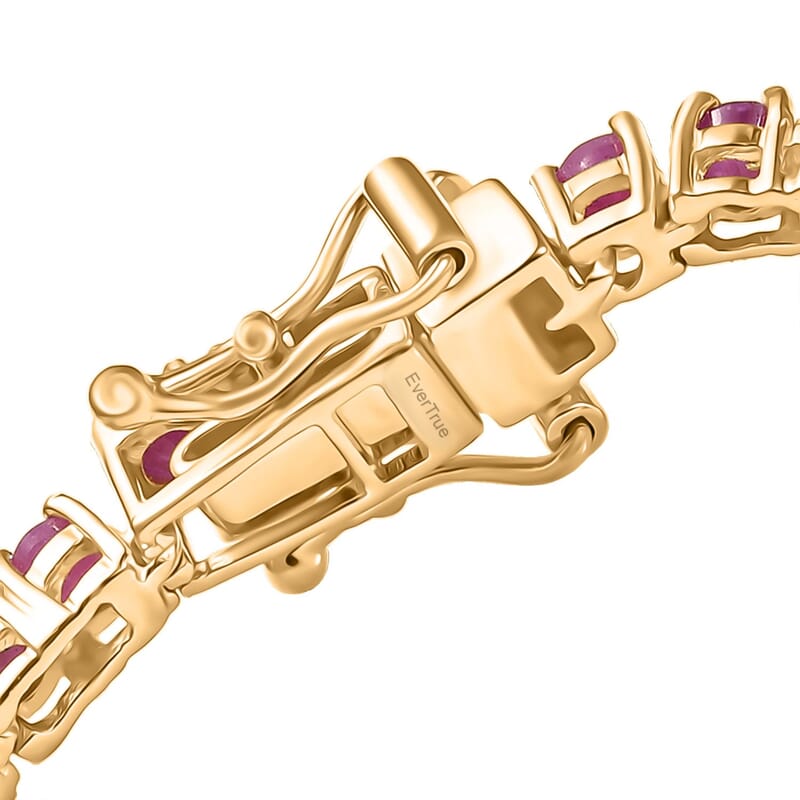 EverTrue Ruby and Moissanite 6.80 ctw Minimalist Aura Bracelet in 18K YG Plated (7.25 In)