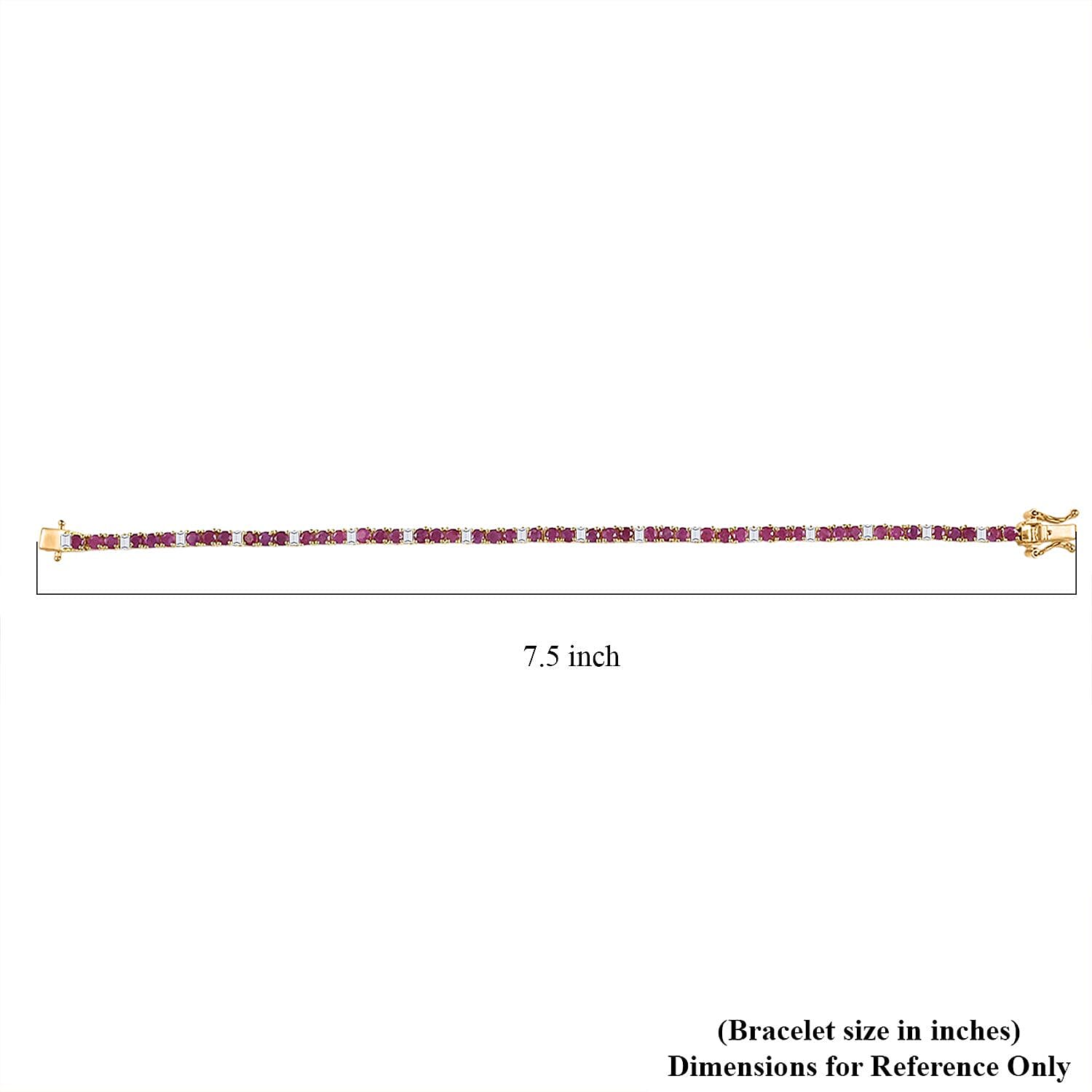 EverTrue Ruby and Moissanite 6.80 ctw Minimalist Aura Bracelet in 18K YG Plated (7.25 In)