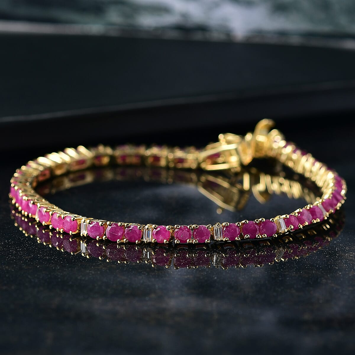 EverTrue Ruby and Moissanite 7.50 ctw Minimalist Aura Bracelet in 18K YG Plated (8.00 In) image number 1
