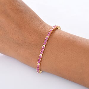 EverTrue Ruby and Moissanite 7.50 ctw Minimalist Aura Bracelet in 18K YG Plated (8.00 In)