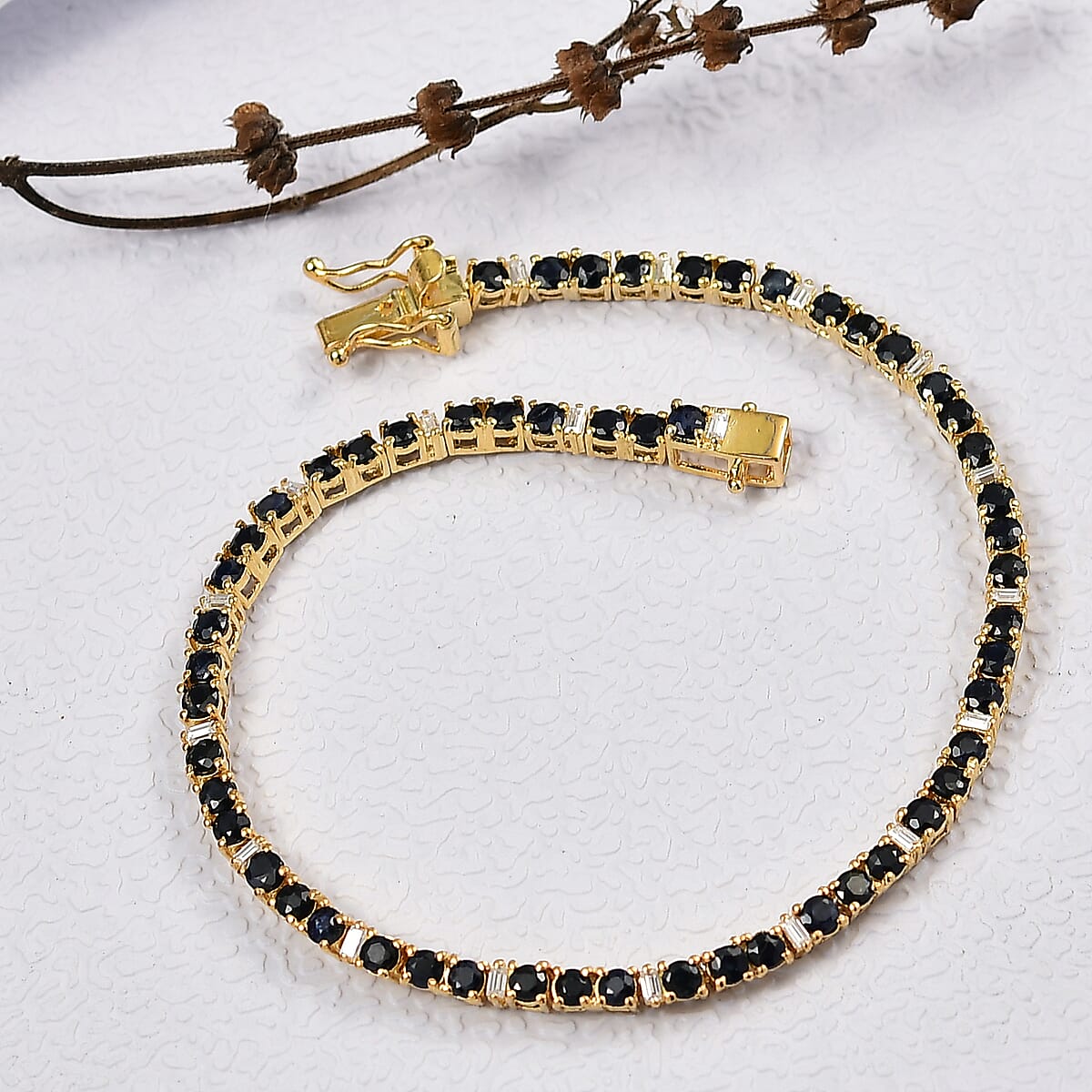 EverTrue Blue Sapphire and Moissanite 6.00 ctw Minimalist Aura Bracelet in 18K YG Plated (6.50 In) image number 1