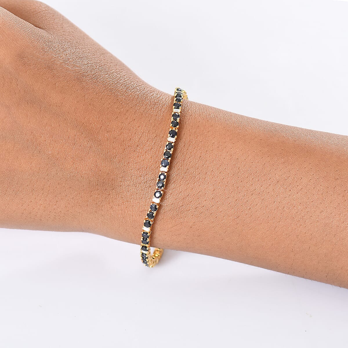 EverTrue Blue Sapphire and Moissanite 6.00 ctw Minimalist Aura Bracelet in 18K YG Plated (6.50 In) image number 2