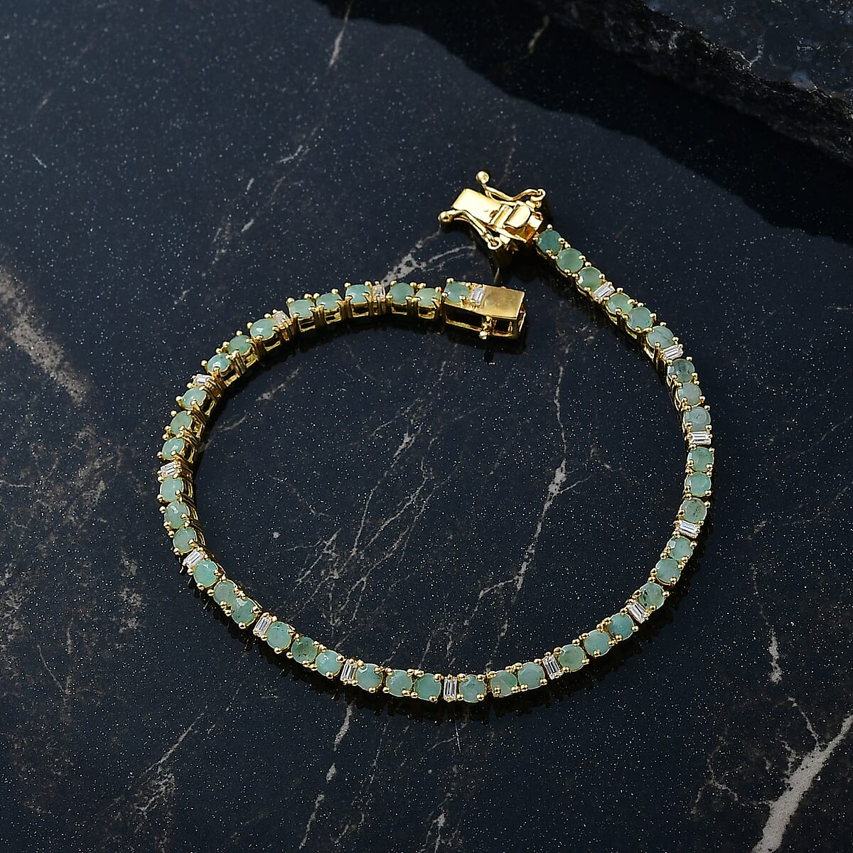 EverTrue Emerald and Moissanite 4.20 ctw Minimalist Aura Bracelet in 18K YG Plated (6.50 In) image number 1