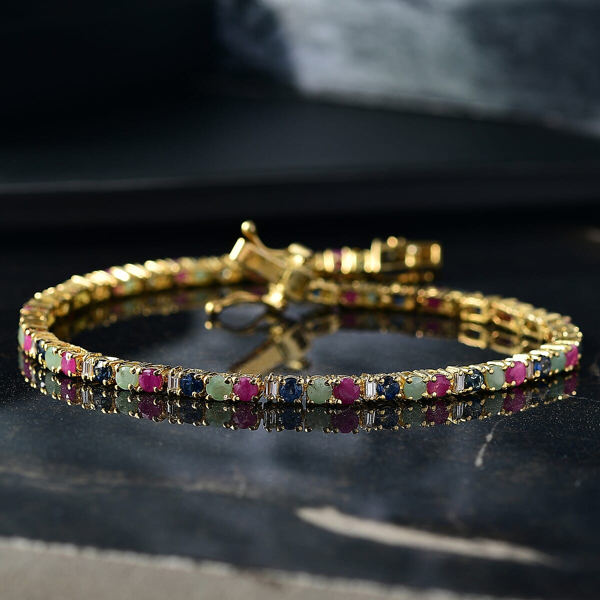 EverTrue Ruby and Moissanite 5.50 ctw Minimalist Aura Bracelet in 18K YG Plated (6.50 In) image number 1