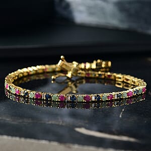 EverTrue Ruby and Moissanite 5.50 ctw Minimalist Aura Bracelet in 18K YG Plated (6.50 In)