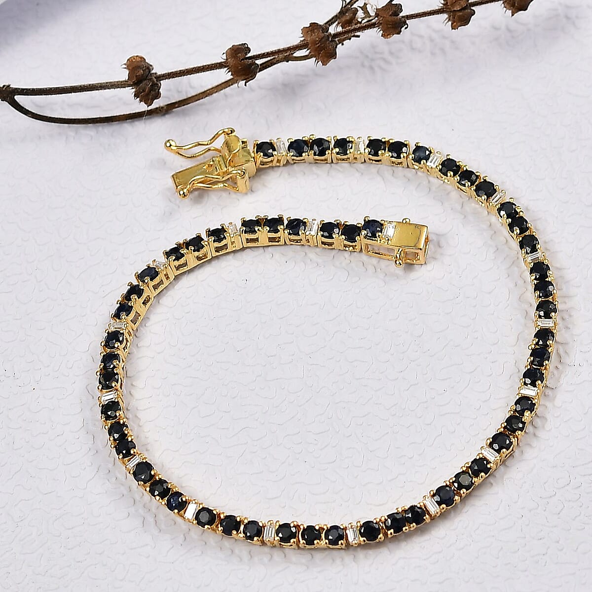 EverTrue Blue Sapphire and Moissanite 6.60 ctw Minimalist Aura Bracelet in 18K YG Plated (7.25 In) image number 1