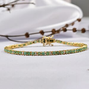 EverTrue Emerald and Moissanite 4.50 ctw Minimalist Aura Bracelet in 18K YG Plated (7.25 In)