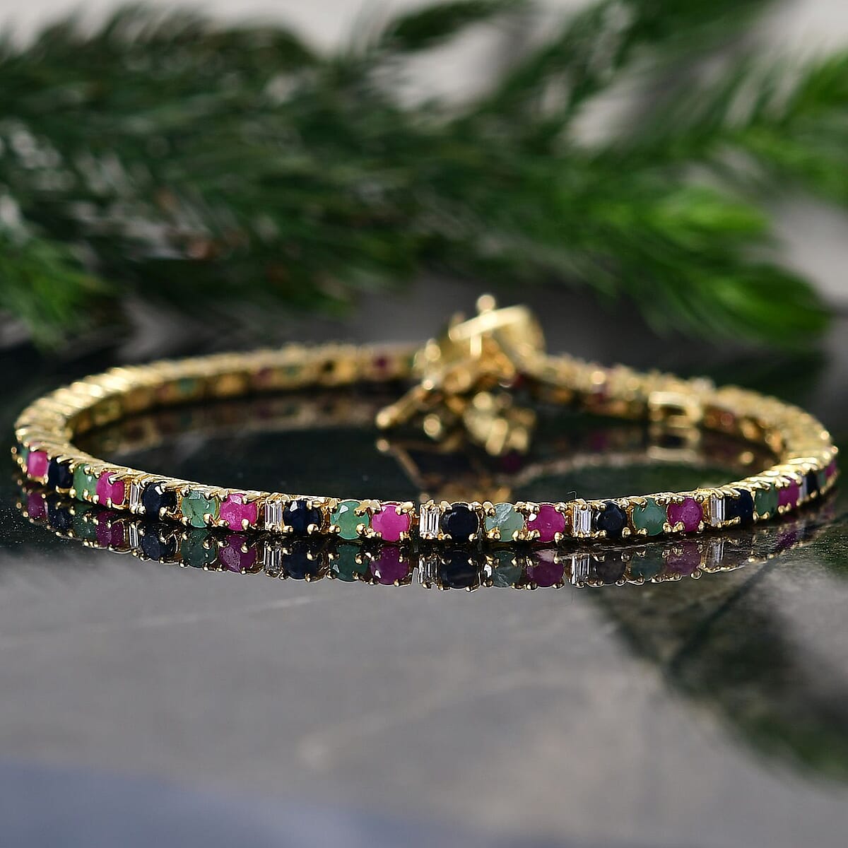 EverTrue Multi Gemstone 5.75 ctw Minimalist Aura Bracelet in 18K YG Plated (7.25 In) image number 1