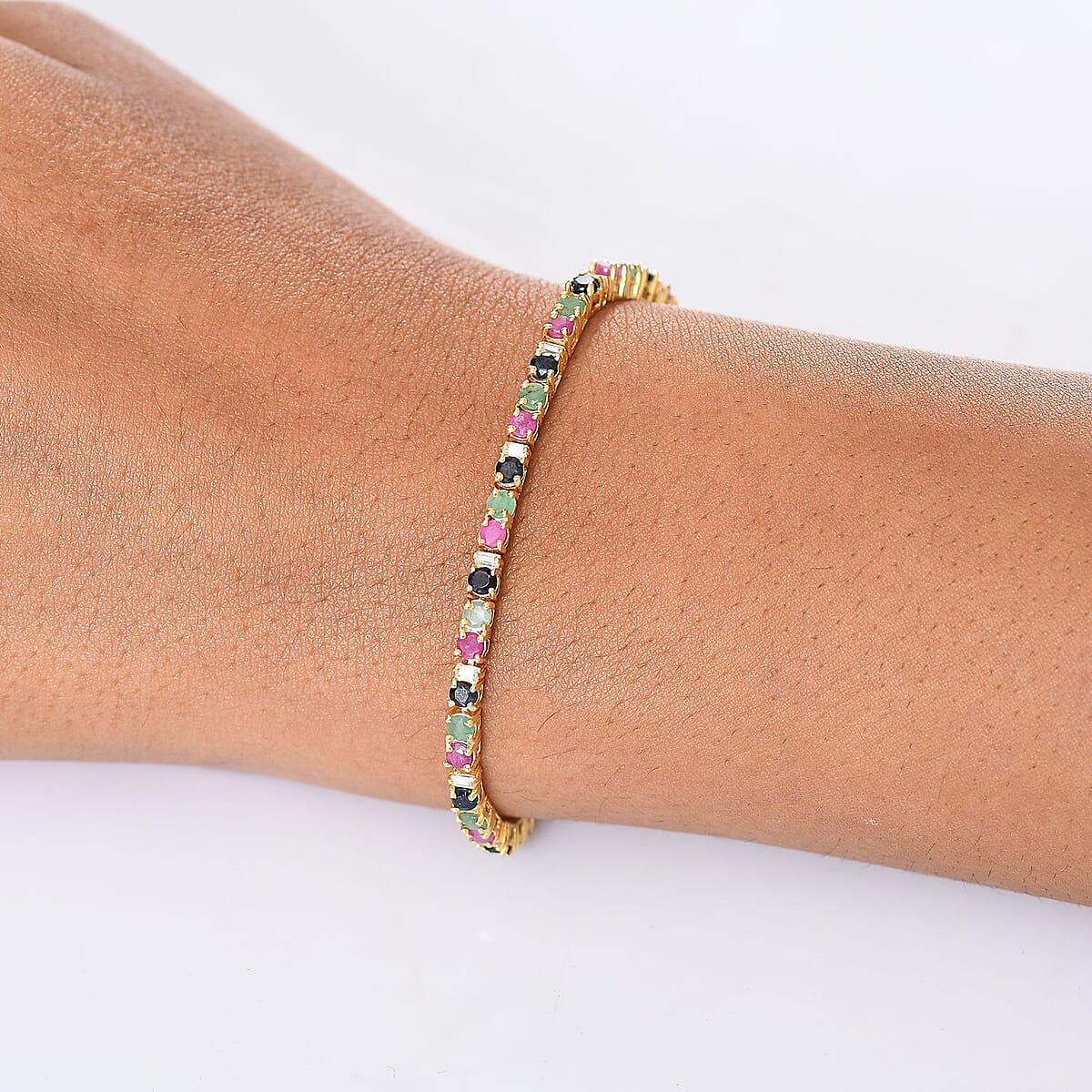 EverTrue Multi Gemstone 5.75 ctw Minimalist Aura Bracelet in 18K YG Plated (7.25 In) image number 2