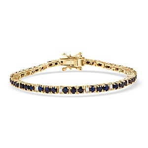 EverTrue Blue Sapphire and Moissanite Minimalist Aura Bracelet in 18K YG Plated (8.00 In)