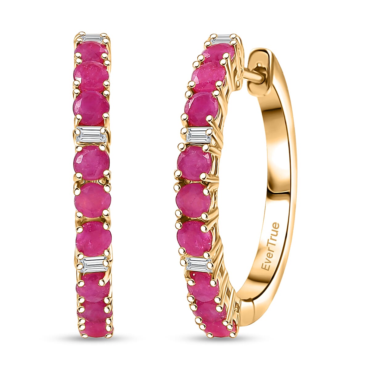 TLV EverTrue Niassa Ruby (FF), Moissanite Hoop Earrings in 18K YG Plated 2.50 ctw image number 0