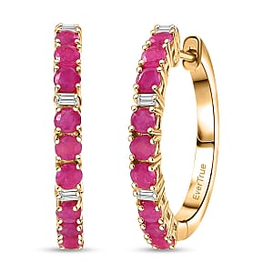 EverTrue Ruby and Moissanite 2.50 ctw Minimalist Aura Hoop Earrings in 18K Yellow Gold Plated