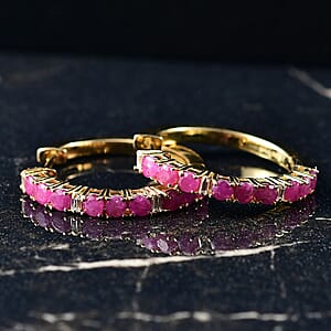 EverTrue Ruby, Moissanite Hoop Earrings in 18K YG Plated 2.50 ctw