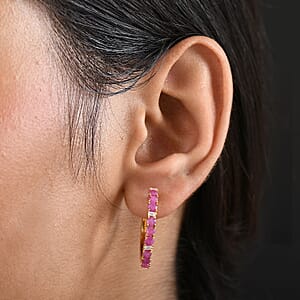 EverTrue Ruby, Moissanite Hoop Earrings in 18K YG Plated 2.50 ctw
