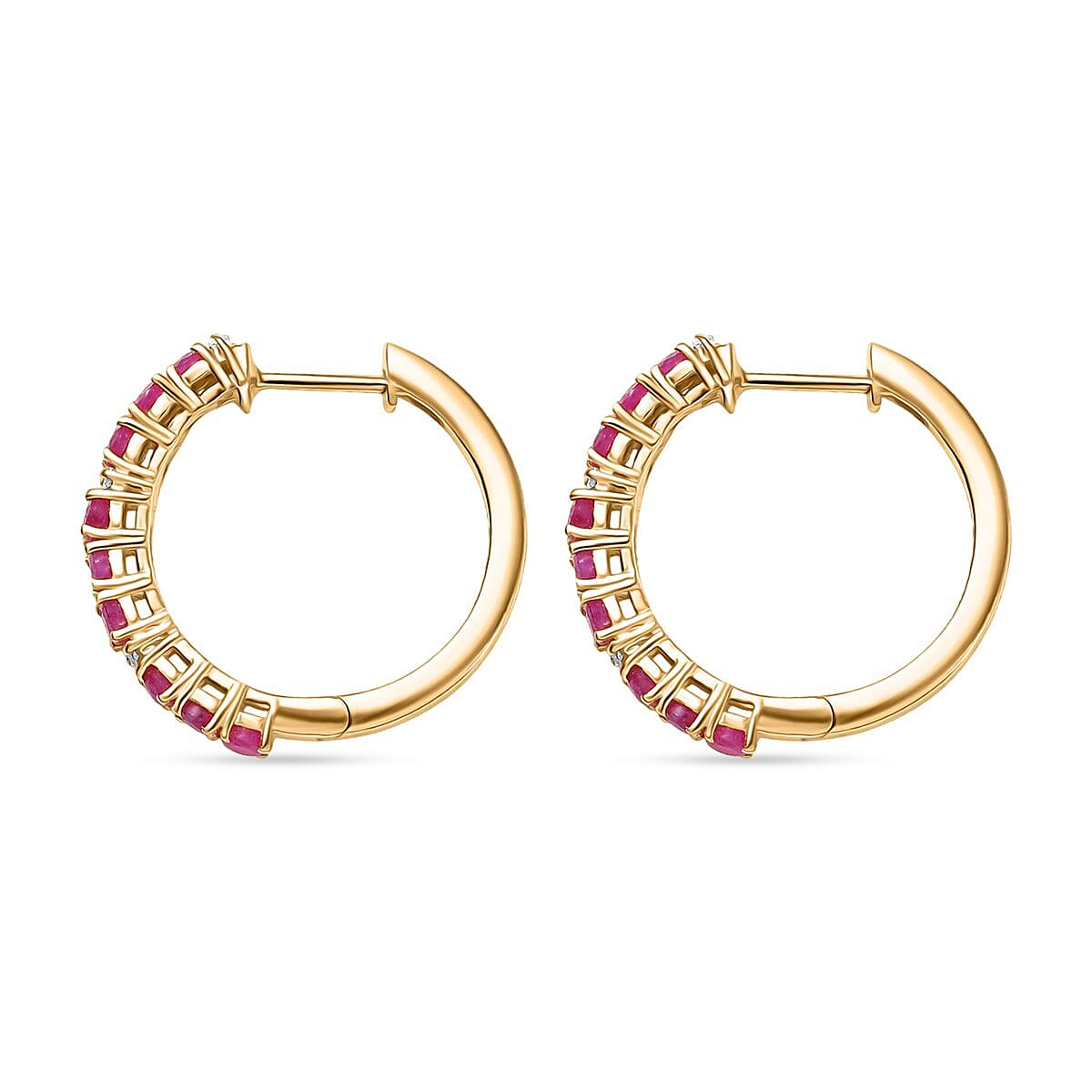 EverTrue Ruby, Moissanite Hoop Earrings in 18K YG Plated 2.50 ctw