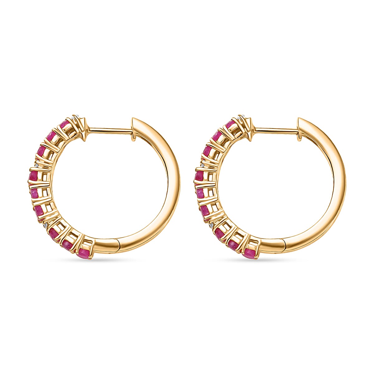 TLV EverTrue Niassa Ruby (FF), Moissanite Hoop Earrings in 18K YG Plated 2.50 ctw image number 3