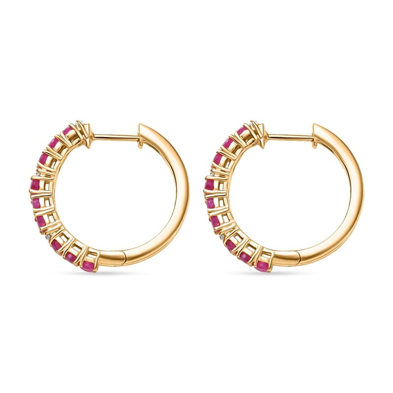 EverTrue Ruby, Moissanite Hoop Earrings in 18K YG Plated 2.50 ctw
