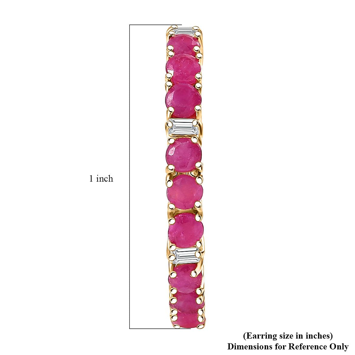 EverTrue Ruby, Moissanite Hoop Earrings in 18K YG Plated 2.50 ctw