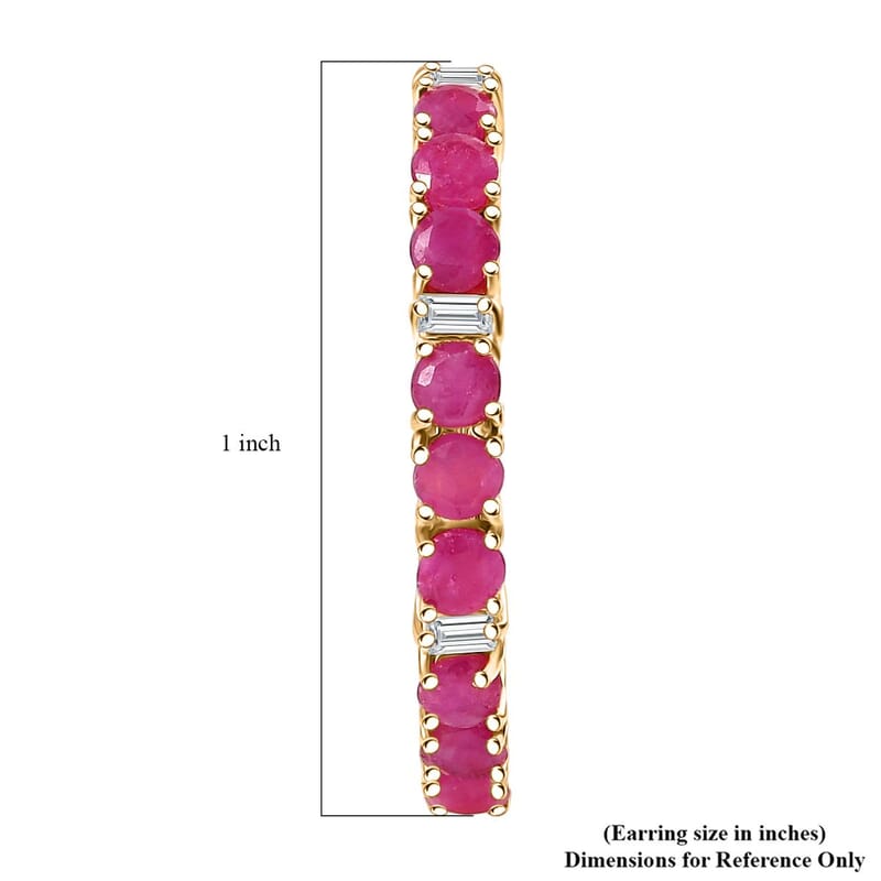EverTrue Ruby, Moissanite Hoop Earrings in 18K YG Plated 2.50 ctw