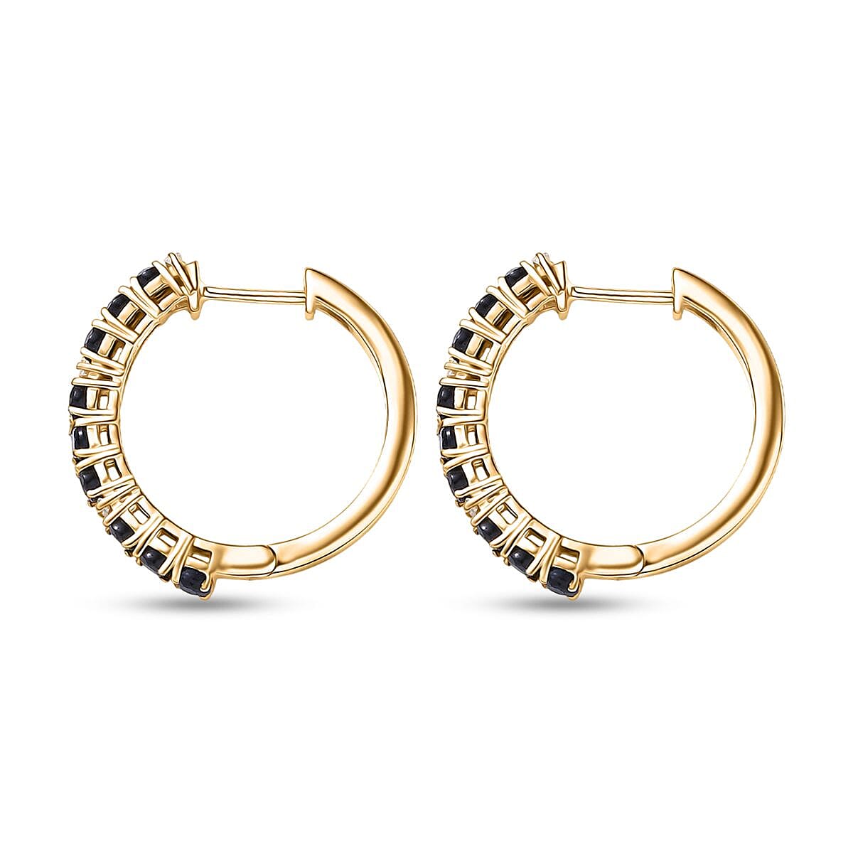 EverTrue Blue Sapphire and Moissanite 2.40 ctw Minimalist Aura Hoop Earrings in 18K Yellow Gold Plated image number 3
