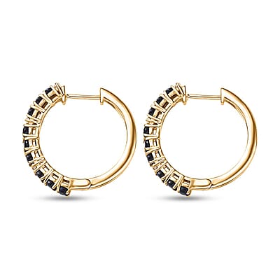 EverTrue Blue Sapphire and Moissanite 2.40 ctw Minimalist Aura Hoop Earrings in 18K Yellow Gold Plated