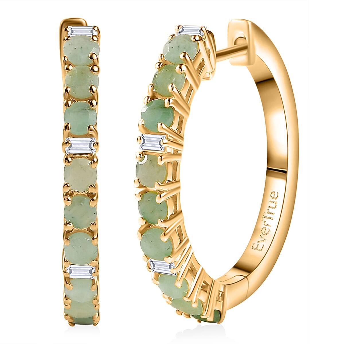 EverTrue Emerald and Moissanite 1.70 ctw Minimalist Aura Hoop Earrings in 18K Yellow Gold Plated image number 0