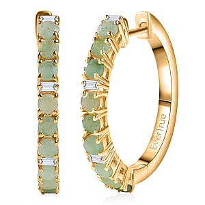 EverTrue Emerald and Moissanite 1.70 ctw Minimalist Aura Hoop Earrings in 18K Yellow Gold Plated