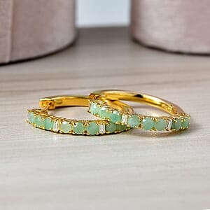 EverTrue Emerald and Moissanite 1.70 ctw Minimalist Aura Hoop Earrings in 18K Yellow Gold Plated