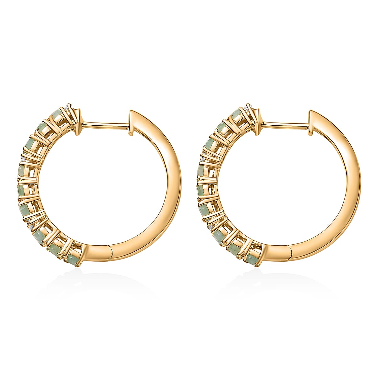 EverTrue Emerald and Moissanite 1.70 ctw Minimalist Aura Hoop Earrings in 18K Yellow Gold Plated image number 3