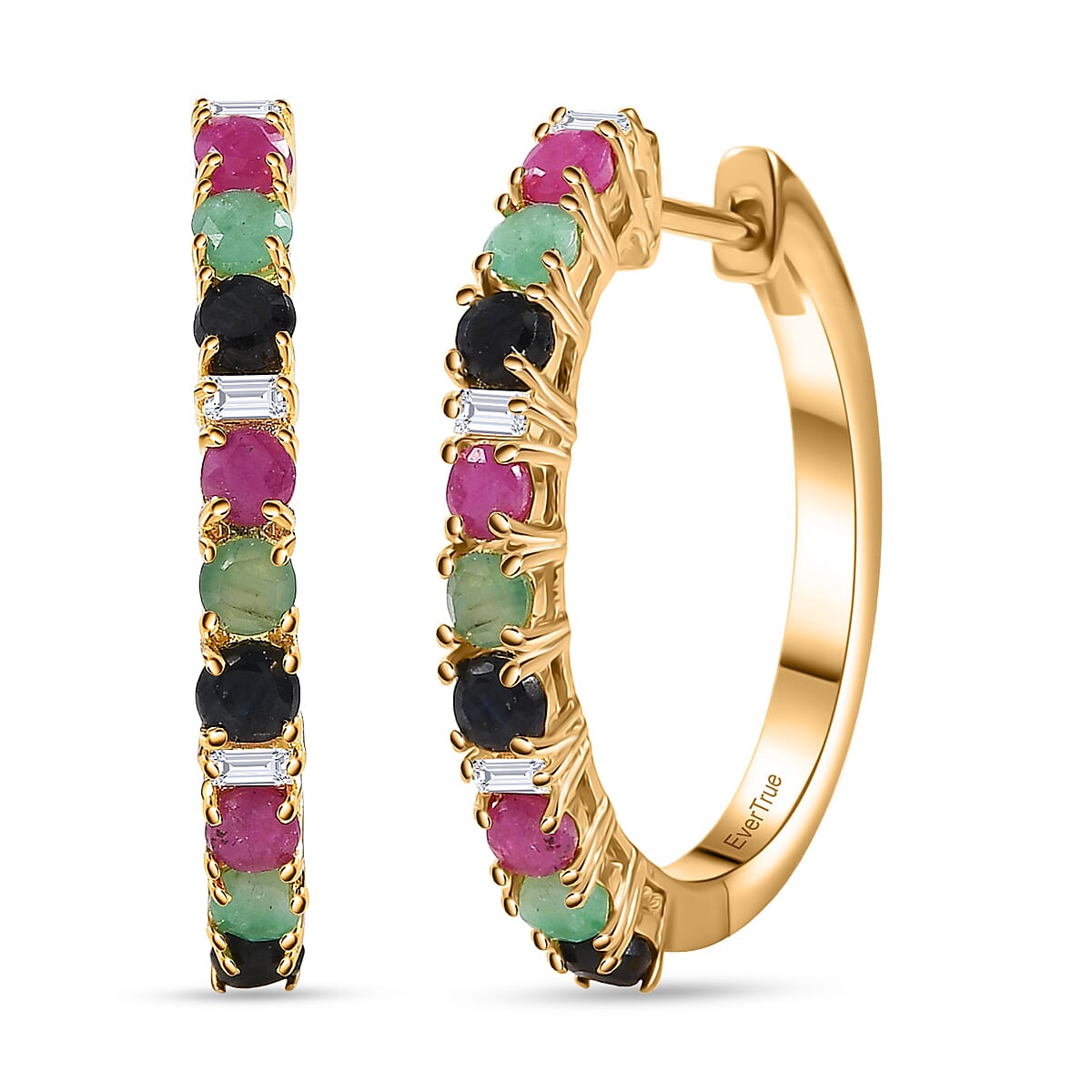 EverTrue Multi Gemstone 2.20 ctw Minimalist Aura Hoop Earrings in 18K Yellow Gold Plated image number 0