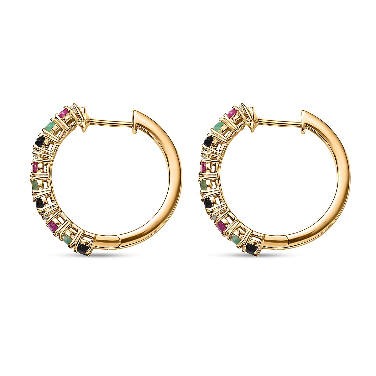 EverTrue Multi Gemstone 2.20 ctw Minimalist Aura Hoop Earrings in 18K Yellow Gold Plated image number 3