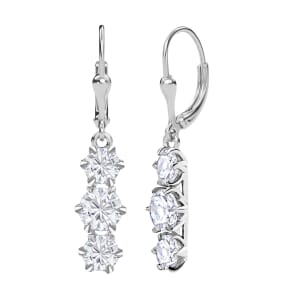 Moissanite 3.35 ctw Lever Back Earrings in Rhodium Over Sterling Silver