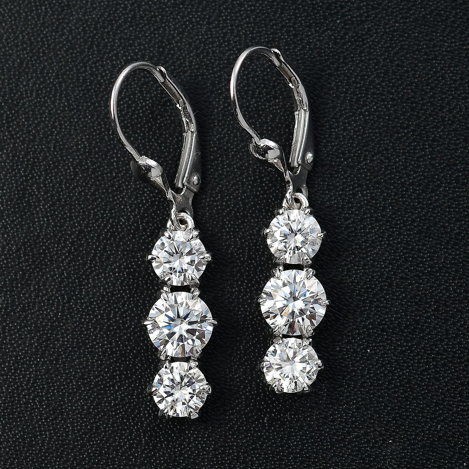 D'Joy Moissanite 3.35 ctw Lever Back Earrings in Rhodium Over Sterling Silver