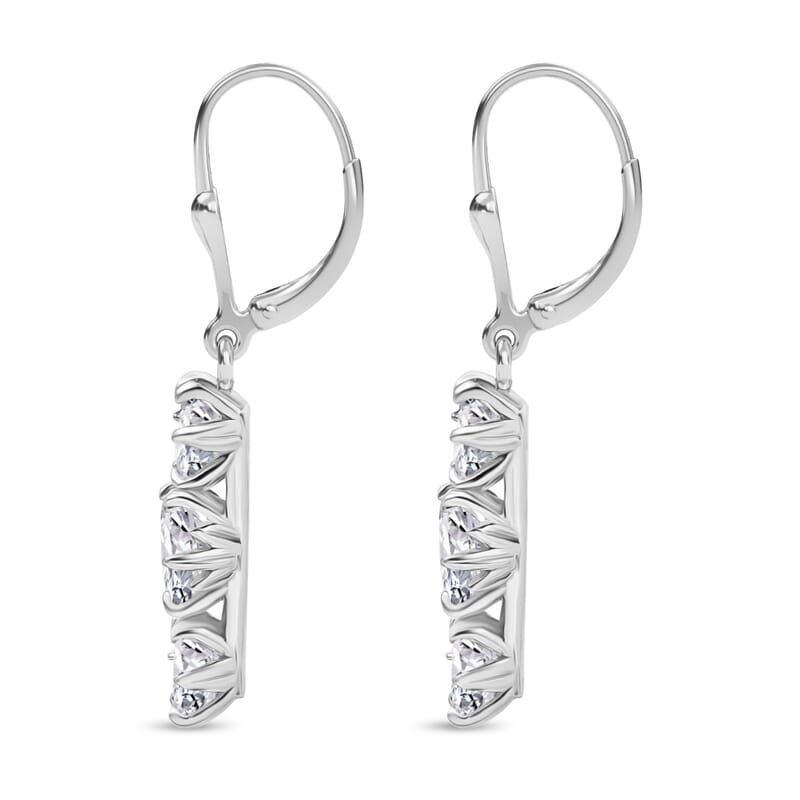 D'Joy Moissanite 3.35 ctw Lever Back Earrings in Rhodium Over Sterling Silver