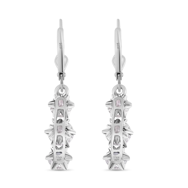 D'Joy Moissanite 3.35 ctw Lever Back Earrings in Rhodium Over Sterling Silver