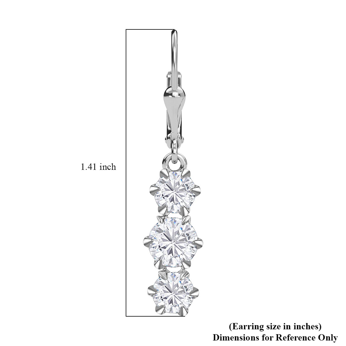 D'Joy Moissanite 3.35 ctw Lever Back Earrings in Rhodium Over Sterling Silver