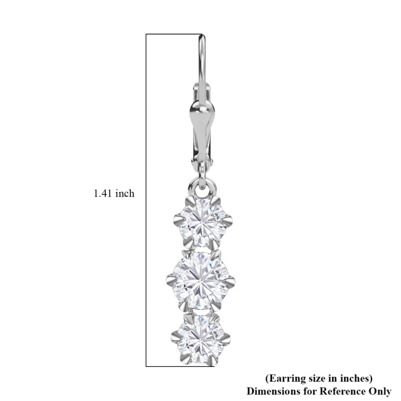 D'Joy Moissanite 3.35 ctw Lever Back Earrings in Rhodium Over Sterling Silver