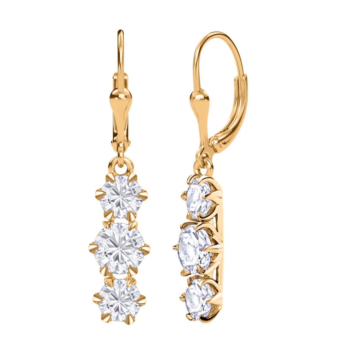 Moissanite 3.35 ctw Lever Back Earrings in 18K Vermeil Yellow Gold Over Sterling Silver image number 0