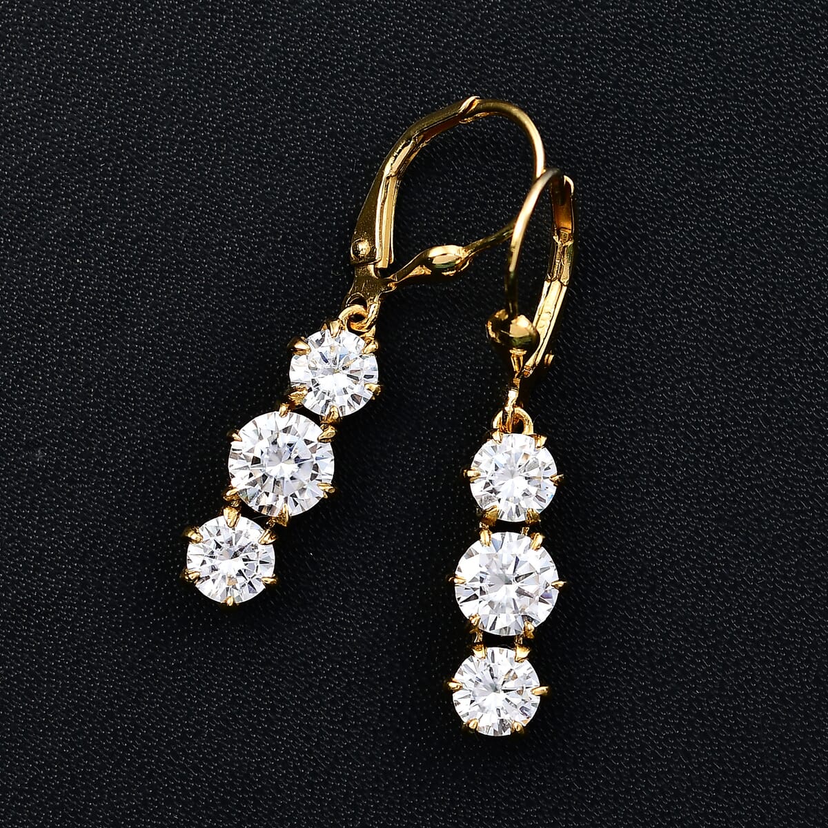 Moissanite 3.35 ctw Lever Back Earrings in 18K Vermeil Yellow Gold Over Sterling Silver image number 1