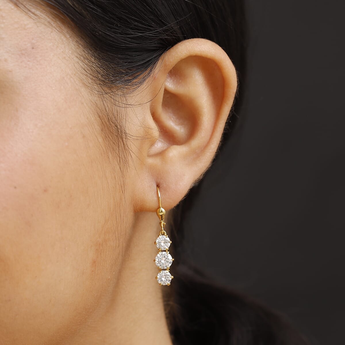 Moissanite 3.35 ctw Lever Back Earrings in 18K Vermeil Yellow Gold Over Sterling Silver image number 2