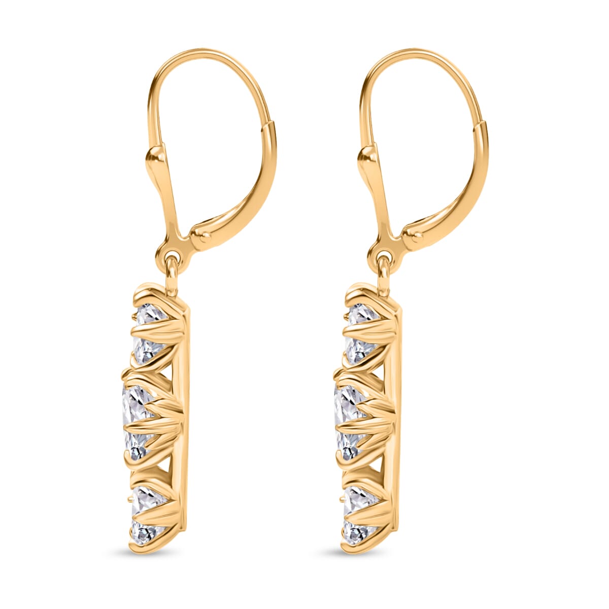 Moissanite 3.35 ctw Lever Back Earrings in 18K Vermeil Yellow Gold Over Sterling Silver image number 3