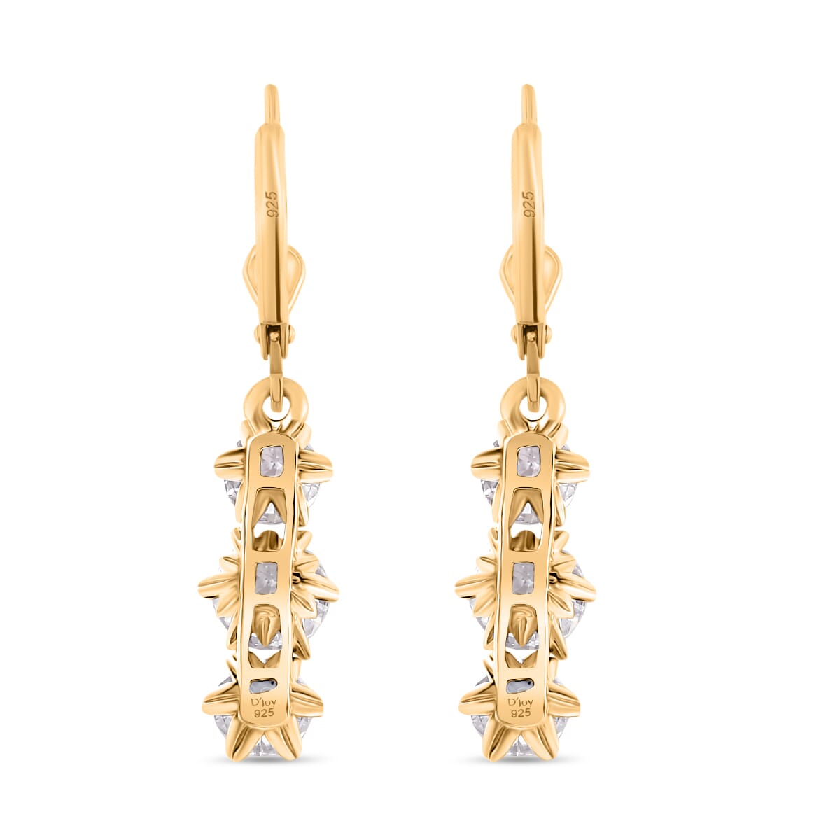 Moissanite 3.35 ctw Lever Back Earrings in 18K Vermeil Yellow Gold Over Sterling Silver image number 4