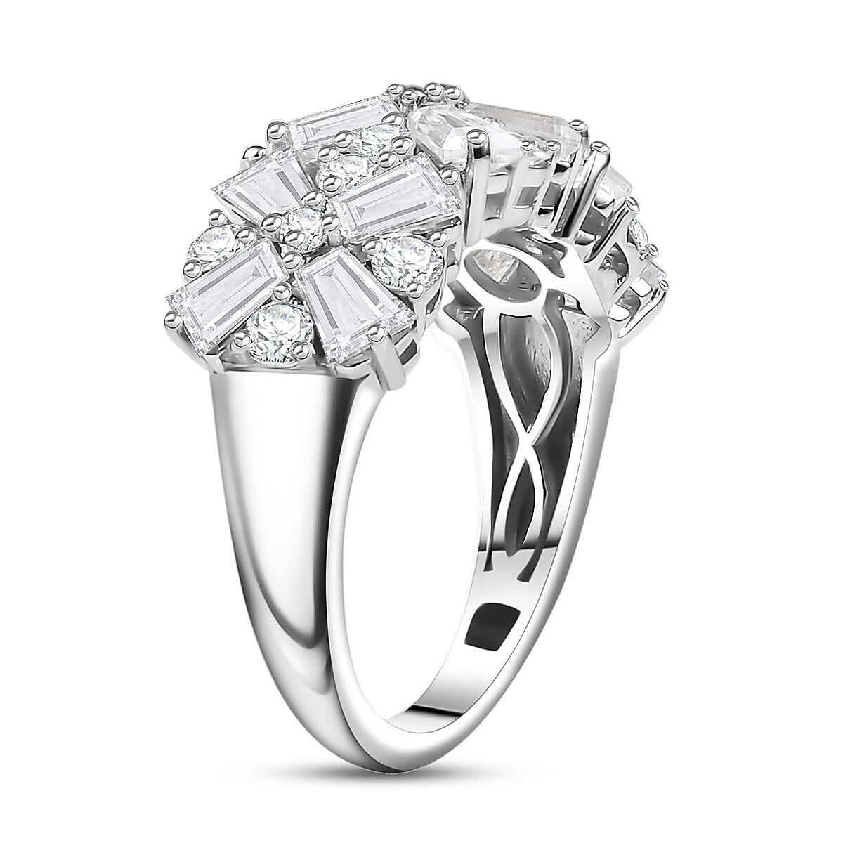 D'Joy Moissanite 2.70 ctw Snowflakes Ring in Rhodium Over Sterling Silver (Size 10.0) image number 3